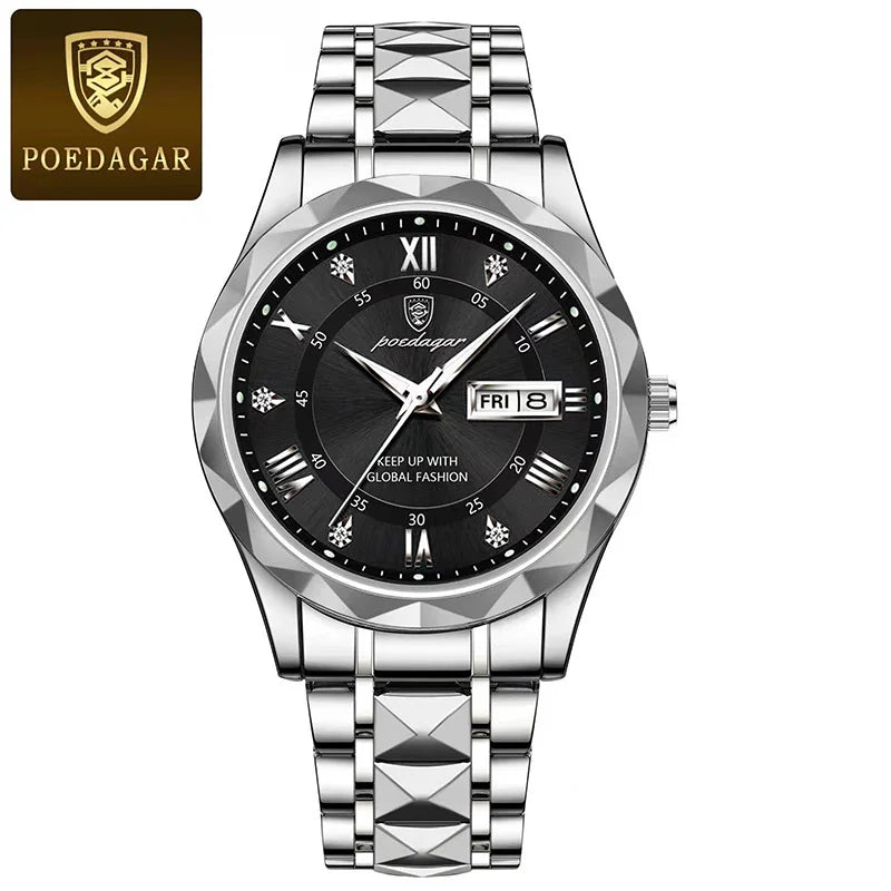 POEDAGAR Watch For Men Top Luxury Quartz Business Stainless Steel Waterproof Night Light Dating Male Watches Reloj Hombre