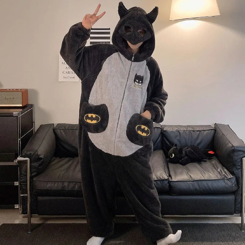DC Cartoon Anime Batman Pajamas for Men and Women, Autumn and Winter Fashion, Creative and Stylish Casual Homewear Jumpsuit