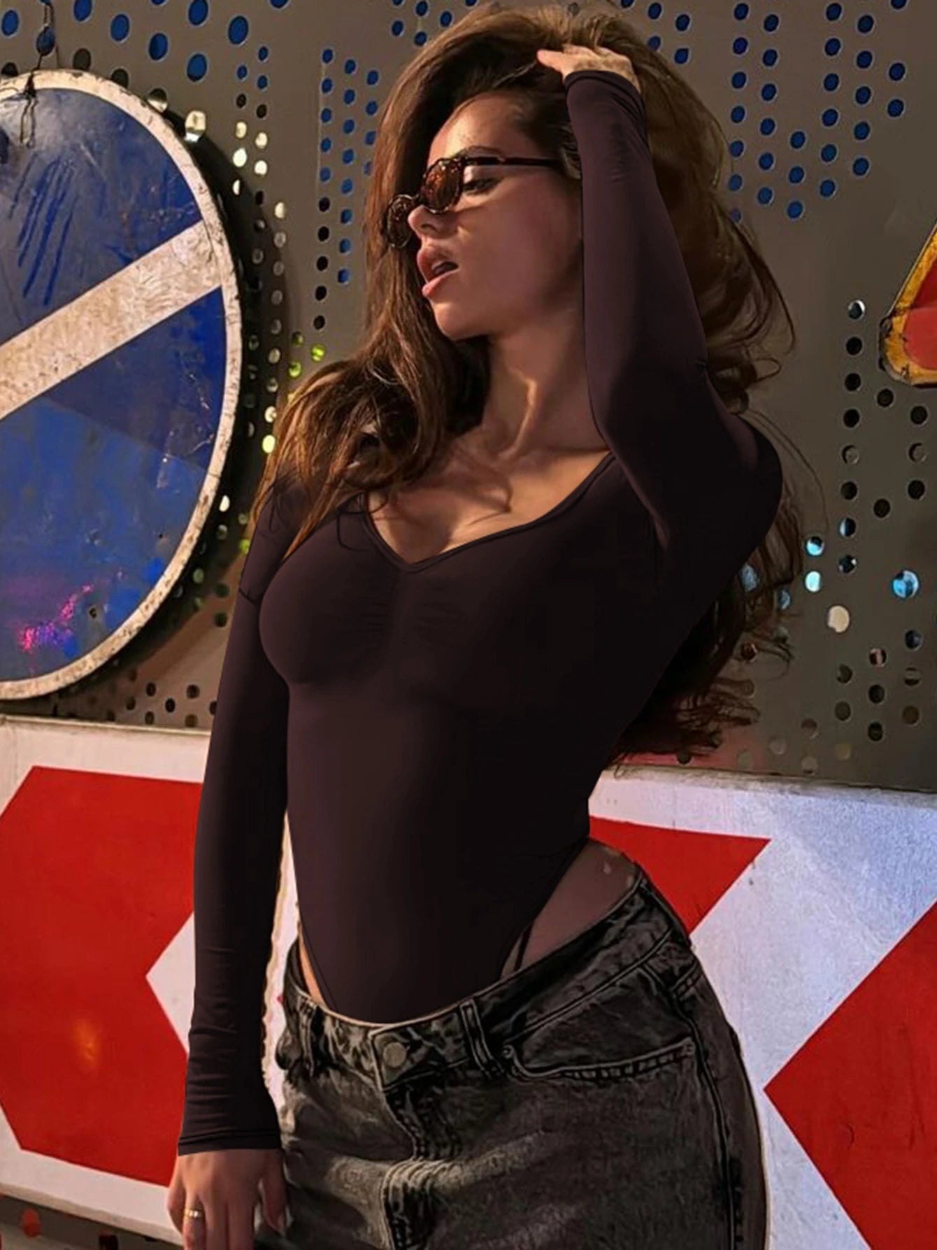 Dulzura O-Neck Long Sleeve Shirring Slim Bodysuit Women'S Solid Casual Versatile Romper Party Club Street Autumn Winter Clothes