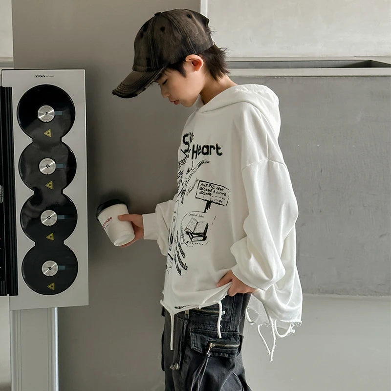 Hoodie Kids Boys 2024 Autumn Teenager Clothes Kids Casual Cotton Hooded Sweatshirt Tops Costume 5 6 7 8 9 10 11 12 13 14 Years