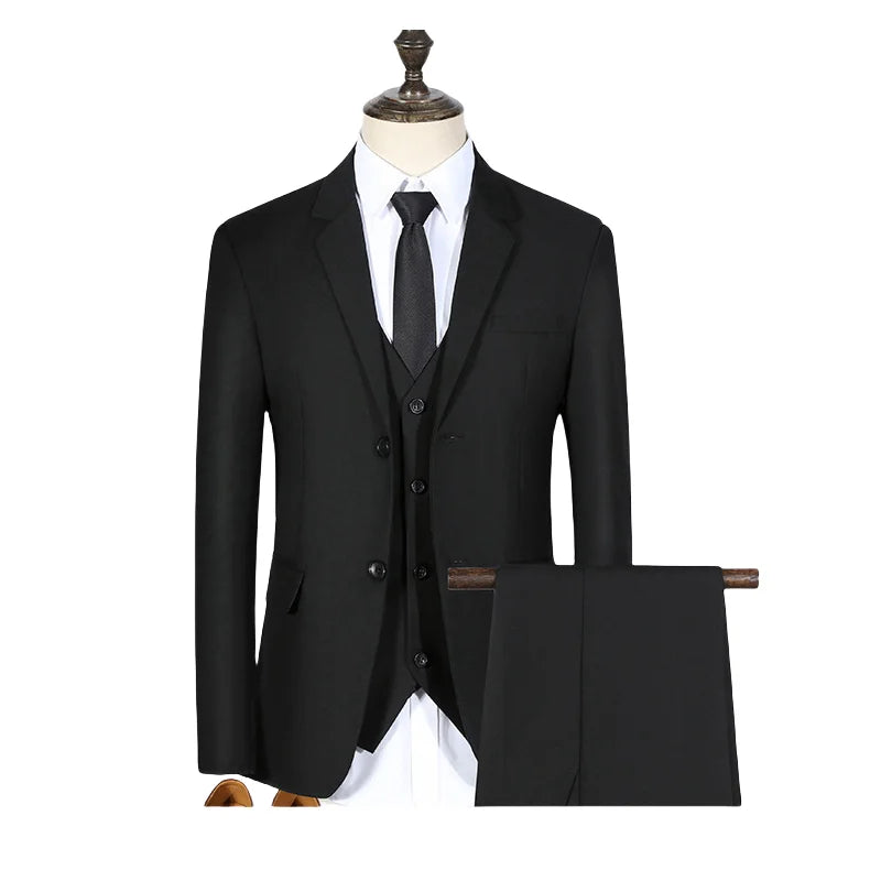 S-7XL Suit (Blazer+vest+pants) Business Dinner Gentleman Slim Gentleman Men British Style Dress Best Man Solid Color Group Suit
