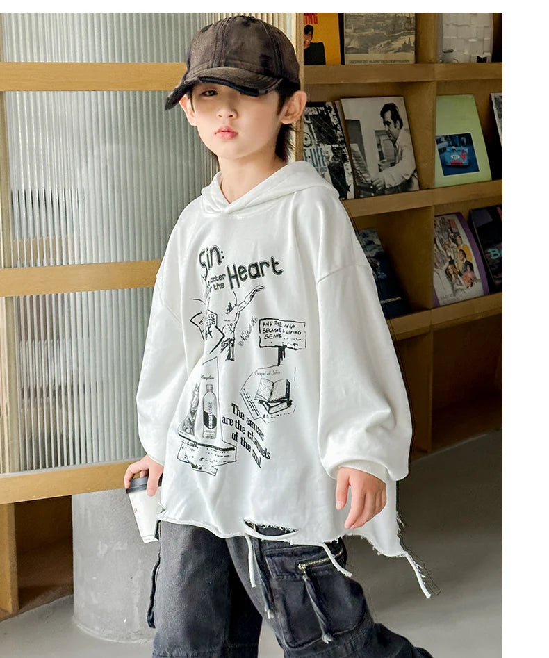 Hoodie Kids Boys 2024 Autumn Teenager Clothes Kids Casual Cotton Hooded Sweatshirt Tops Costume 5 6 7 8 9 10 11 12 13 14 Years
