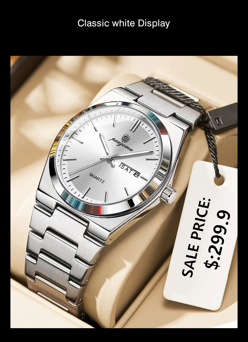 PAAZOMU Luxury Quartz Man Wristwatch Sport Men Watches Waterproof Luminous Date Week Stainless Steel Men's Watch Male Reloj+box