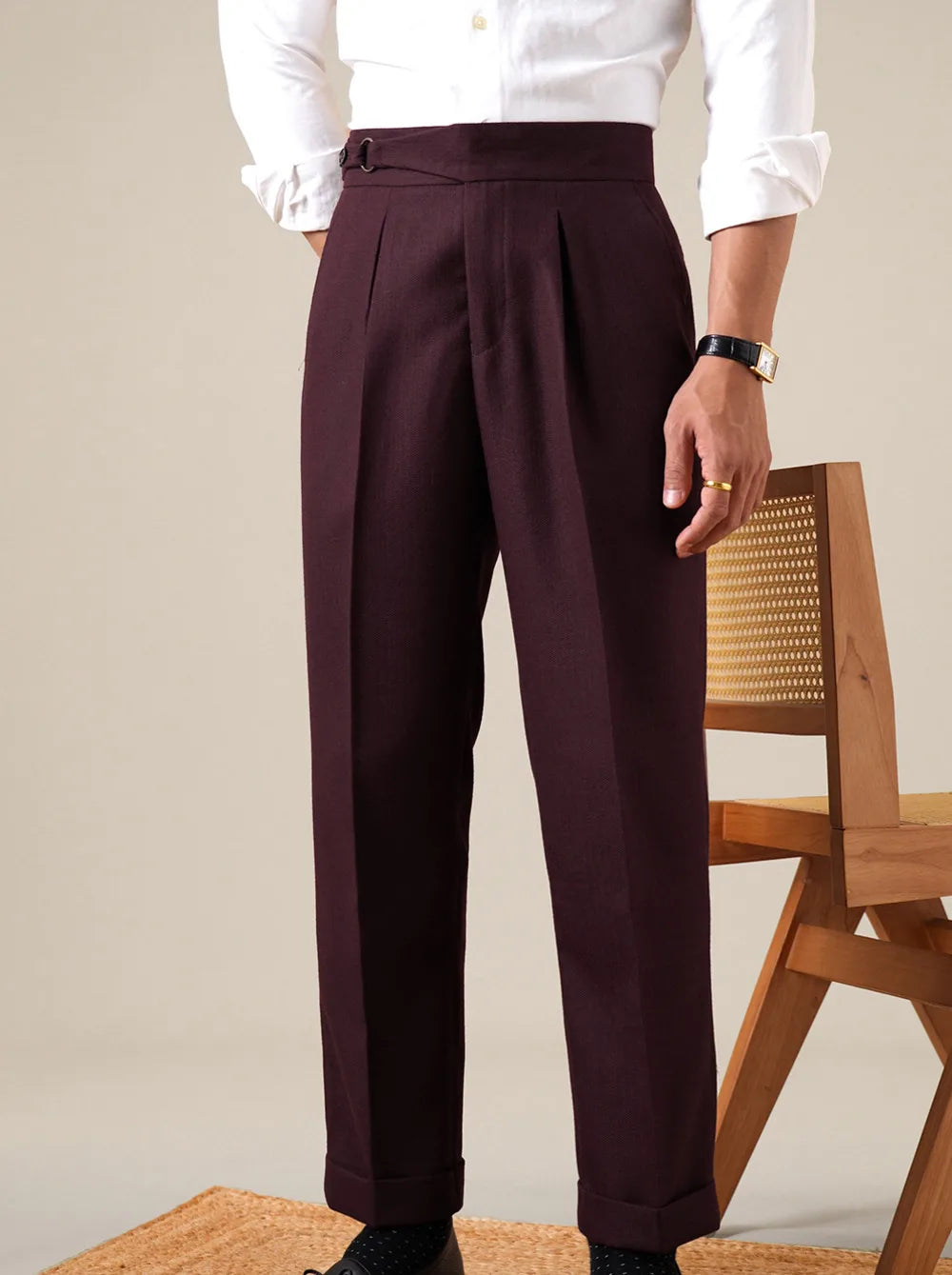 Pantalon Casual Homme Men's Casual Straight High-Waisted Single Pleat Business Suit Trousers Mens Formal Pants Social Trousers