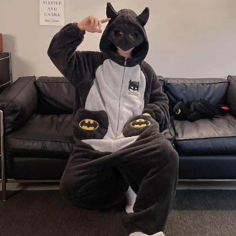 DC Cartoon Anime Batman Pajamas for Men and Women, Autumn and Winter Fashion, Creative and Stylish Casual Homewear Jumpsuit