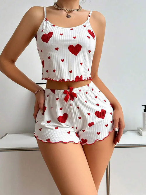 2 Pieces Set Women'S Pajama Shorts Suit Homewear Print Underwear Pijama Sexy Lingerie Camisoles Tanks Nighty Ladies Sleepwear