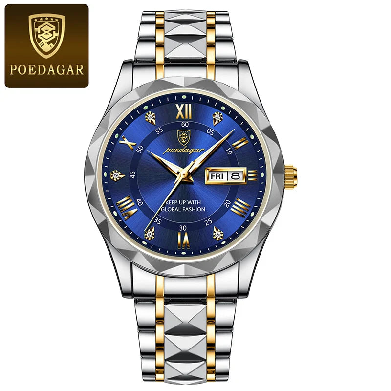 POEDAGAR Watch For Men Top Luxury Quartz Business Stainless Steel Waterproof Night Light Dating Male Watches Reloj Hombre