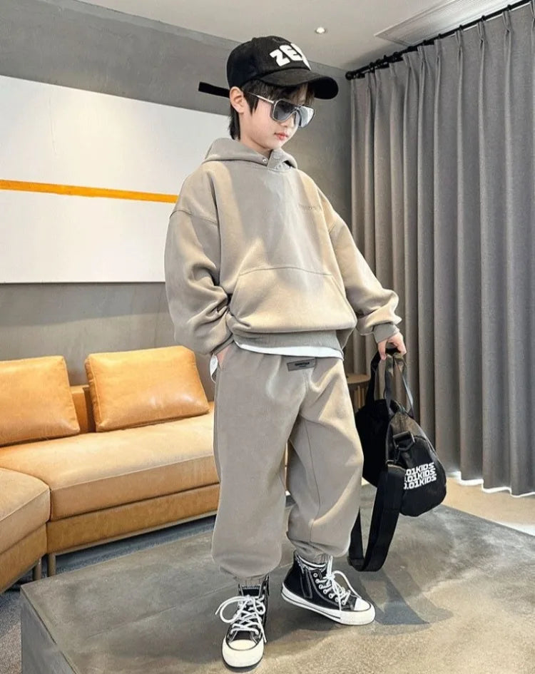 Hoodies Set Solid Color Men's Children's Sets Child Boys Kids Clothes 8 10 12 Year Old Boy Elementary Student Suit Autumn Winter