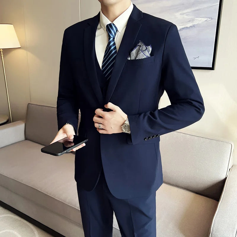 High quality fashion business (suit + vest + trousers) British style men's casual boutique handsome three-piece set