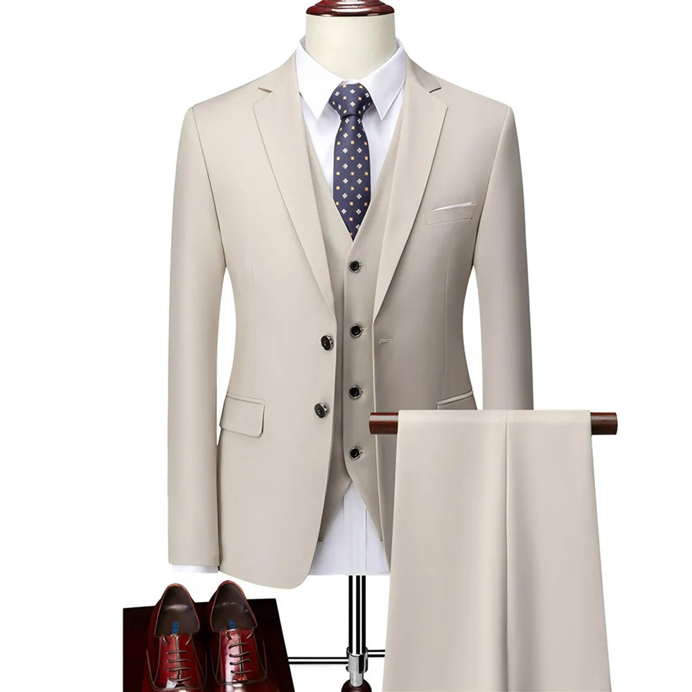 High-end Brand Formal Business Mens Suit Three-piece Groom Wedding Dress Solid Color Suit