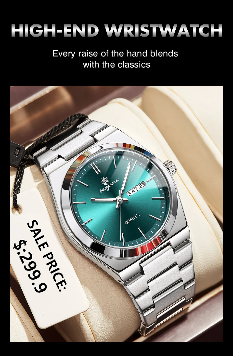 PAAZOMU Luxury Quartz Man Wristwatch Sport Men Watches Waterproof Luminous Date Week Stainless Steel Men's Watch Male Reloj+box