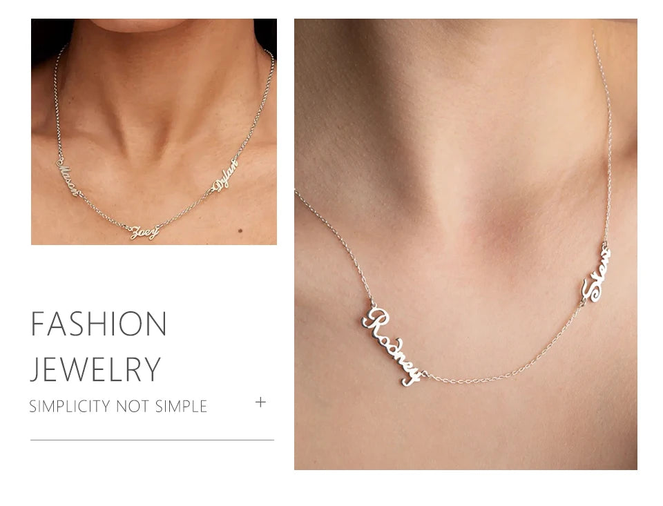 Lemegeton Customized Name Necklace Custom Multiple Name Pendant Stainless Steel Jewelry for Women Girl Personalized Family Gifts