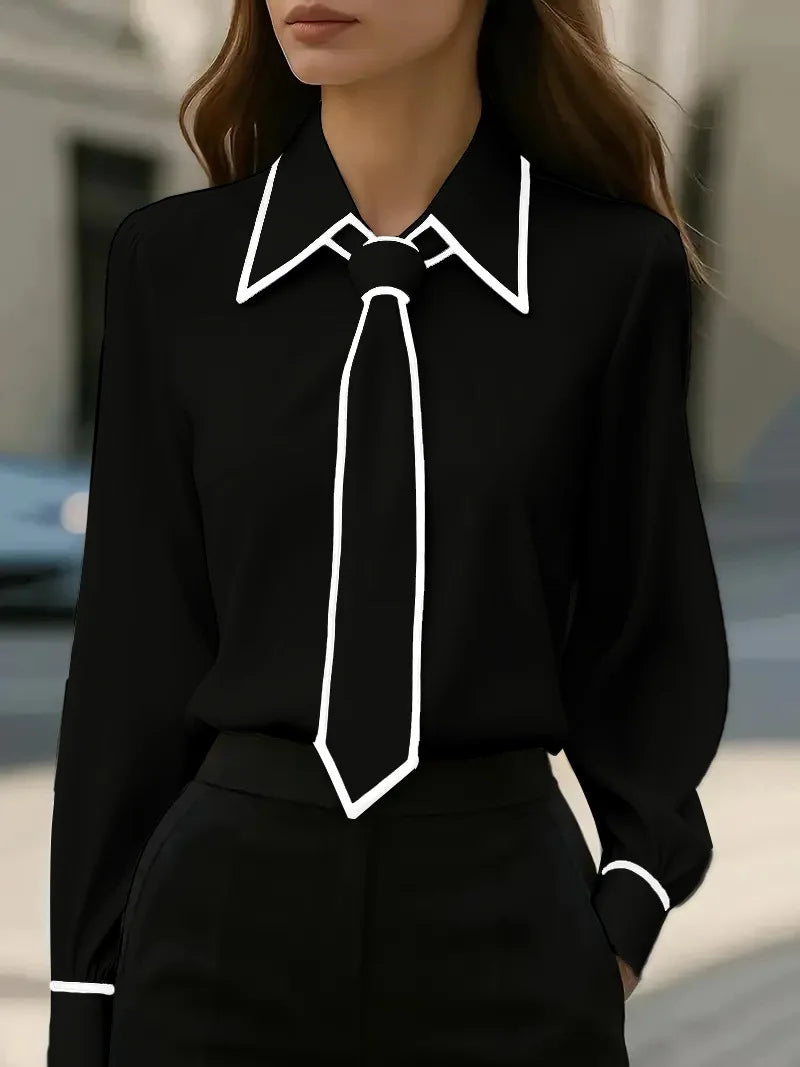 Women's Shirt Formal Bow Tie Long-sleeved Office Lady Shirt Women Fashionable Solid Color Autumn Shirt Blouses White Tops