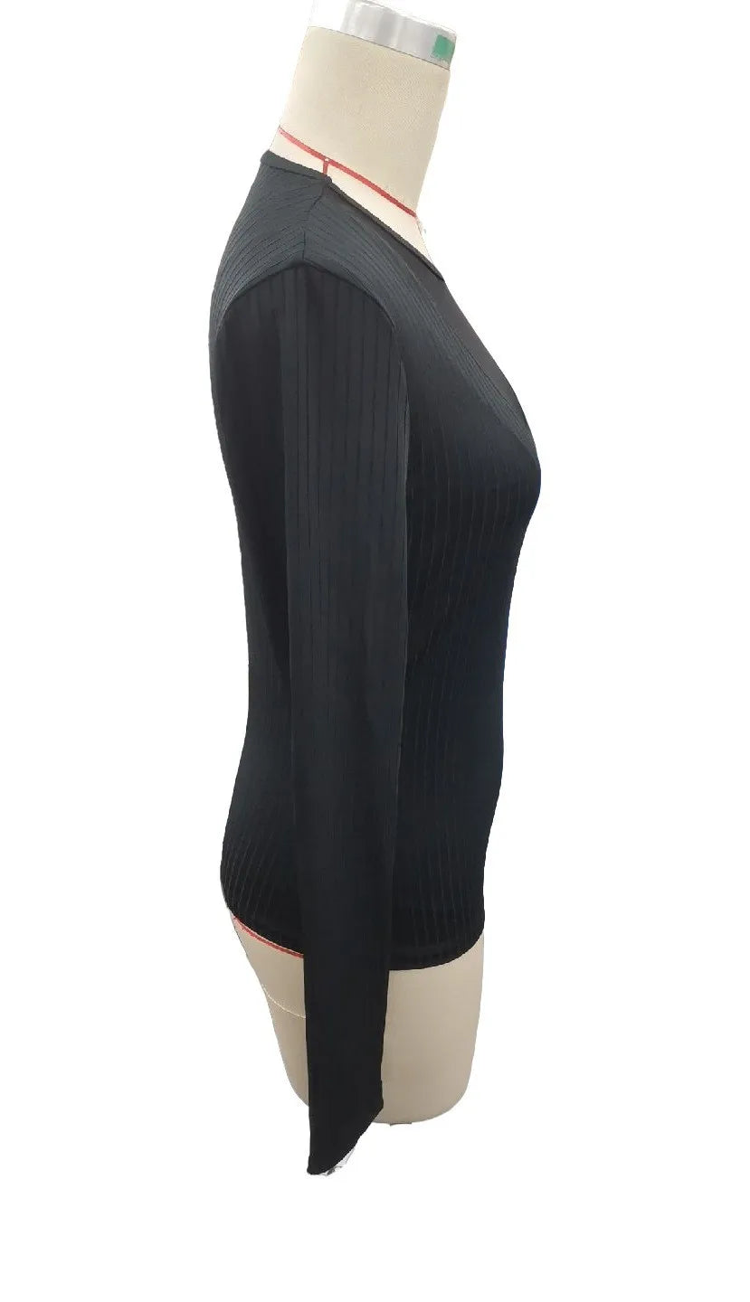 2025 Woman Clothing Top Women T-shirt Tank New Women's Sexy Front Mesh Panel Cutout Solid Color Long Sleeve T-Shirt Slim Fit Top