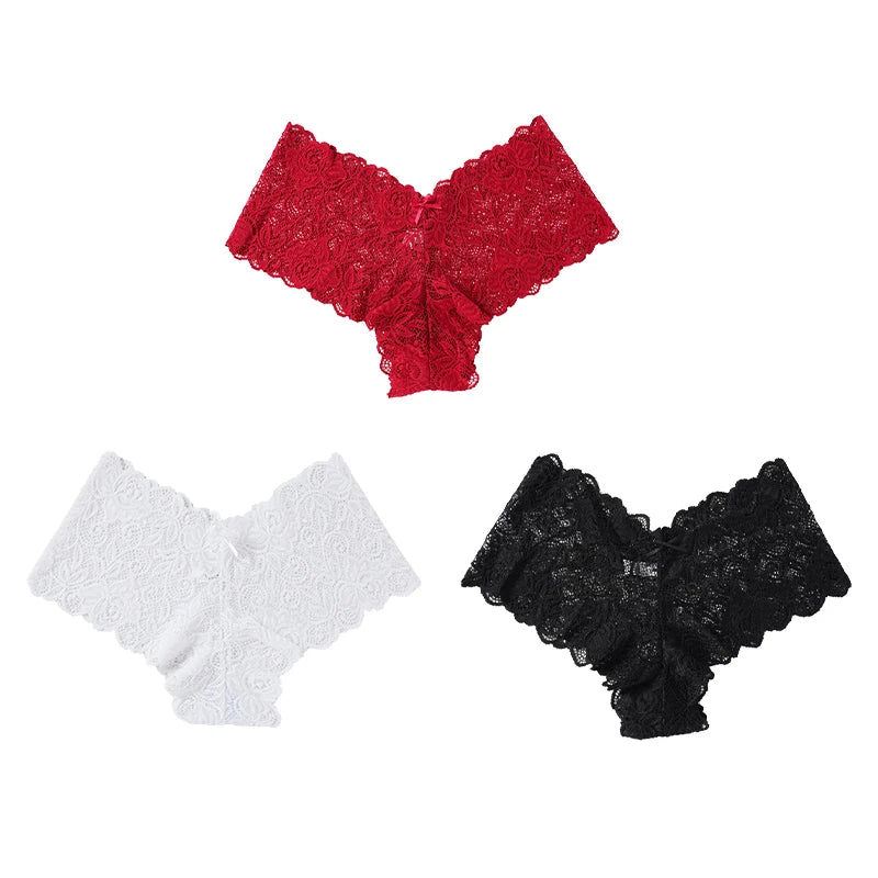 3pcs Sexy Lace Transparent Panties Women Briefs Low Waist Soft Lingerie Comfortable Female Underwear Girls Intimates Panties