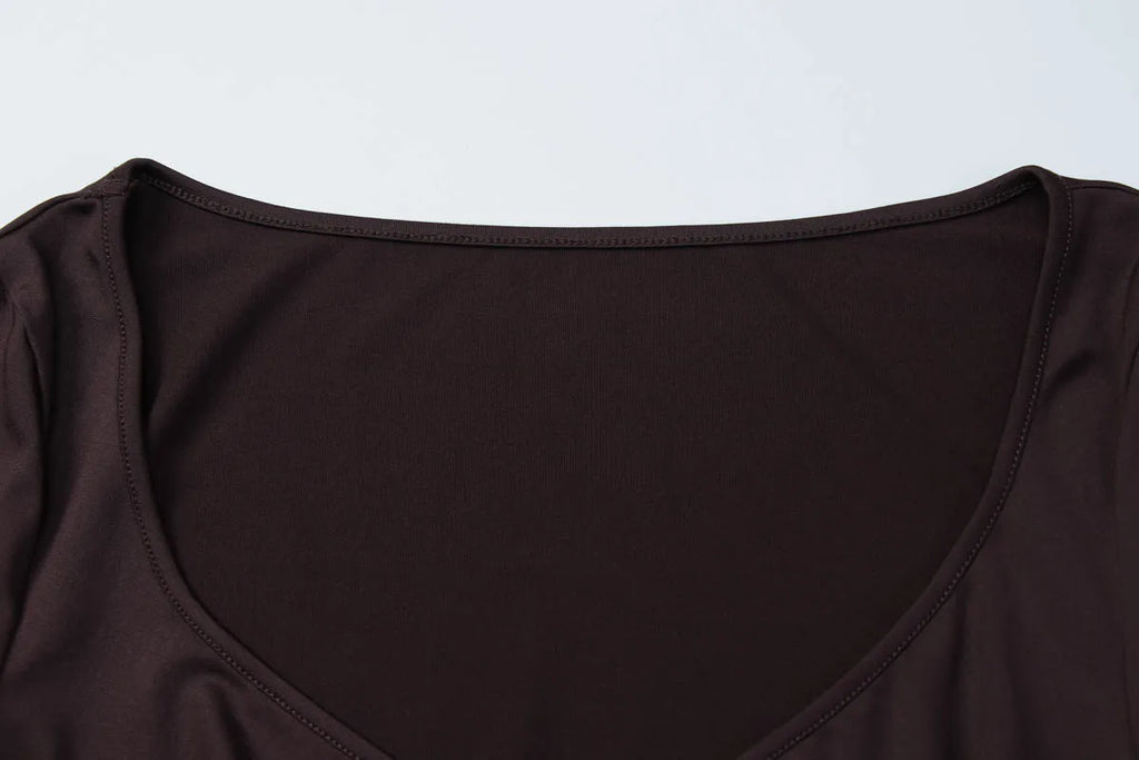 Dulzura O-Neck Long Sleeve Shirring Slim Bodysuit Women'S Solid Casual Versatile Romper Party Club Street Autumn Winter Clothes