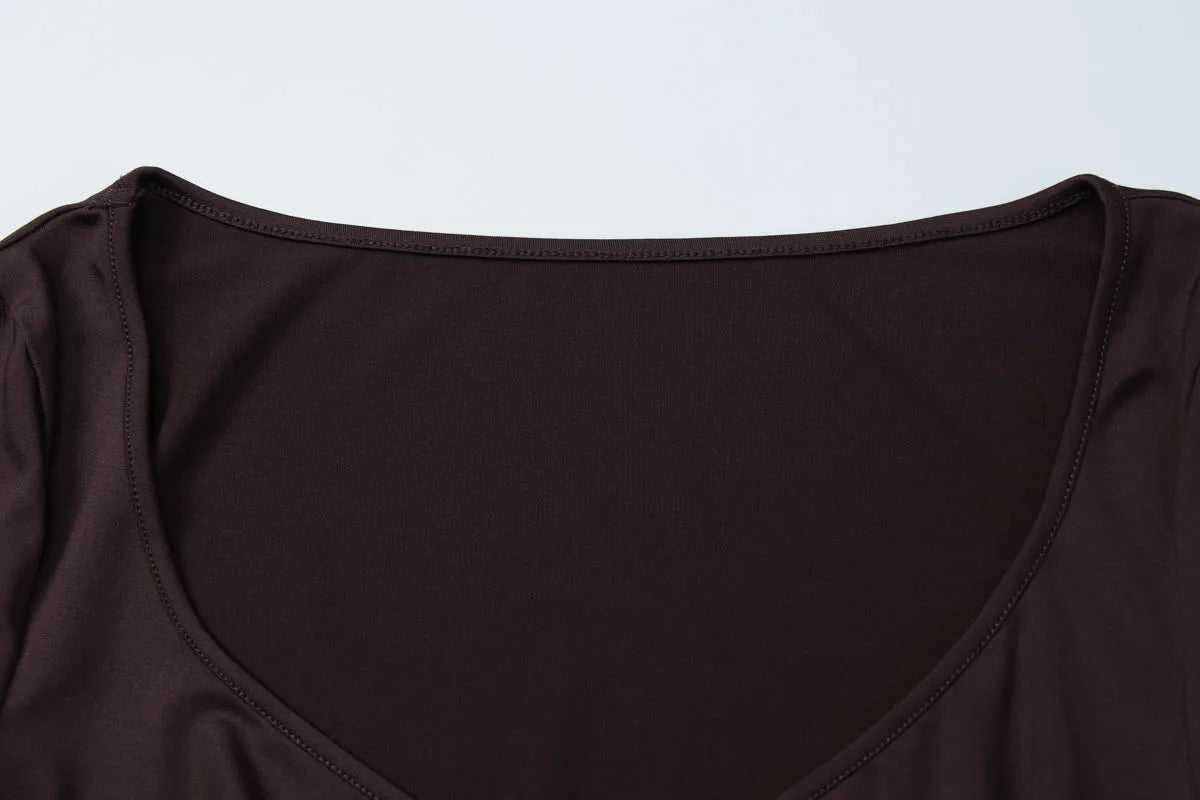 Dulzura O-Neck Long Sleeve Shirring Slim Bodysuit Women'S Solid Casual Versatile Romper Party Club Street Autumn Winter Clothes