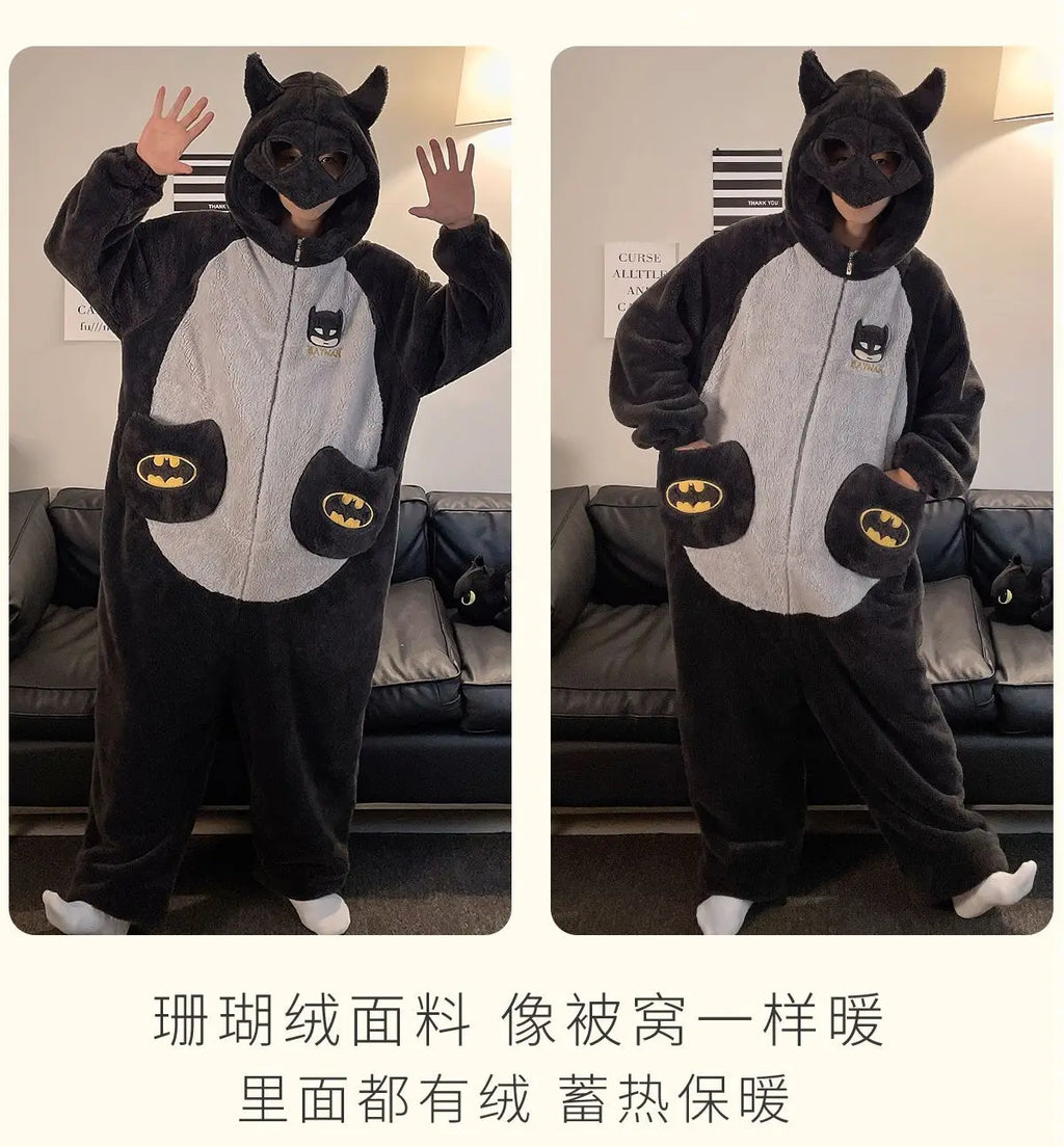 DC Cartoon Anime Batman Pajamas for Men and Women, Autumn and Winter Fashion, Creative and Stylish Casual Homewear Jumpsuit