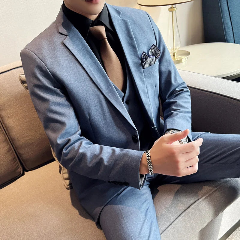 High quality fashion business (suit + vest + trousers) British style men's casual boutique handsome three-piece set