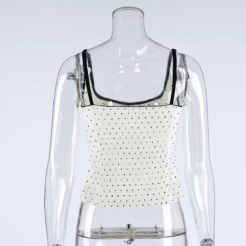 Linad Sexy Backless Polka Dot Tank Top Elegant Satin Spaghetti Strap Lace Camis Street Chic Sleeveless Vest Female 2025 Summer