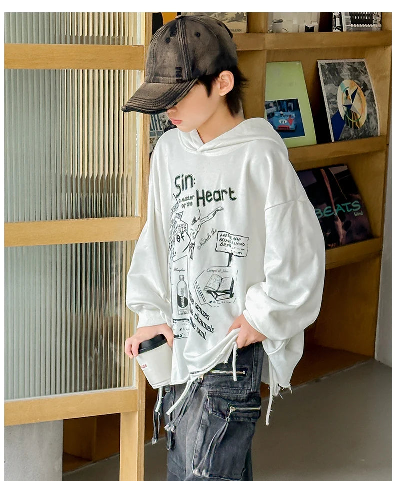 Hoodie Kids Boys 2024 Autumn Teenager Clothes Kids Casual Cotton Hooded Sweatshirt Tops Costume 5 6 7 8 9 10 11 12 13 14 Years