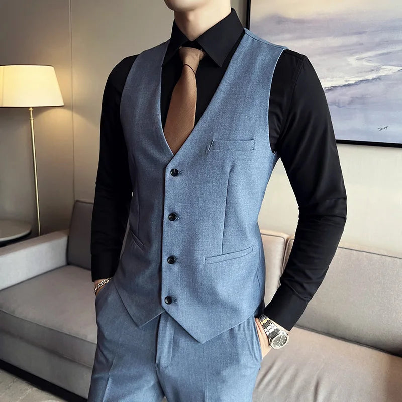 High quality fashion business (suit + vest + trousers) British style men's casual boutique handsome three-piece set