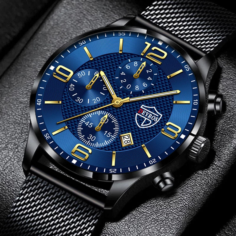 Fashion Mens Watches Luxury Stainless Steel Mesh Belt Quartz Wrist Watch Men Business Casual Leather Watch relogio masculino