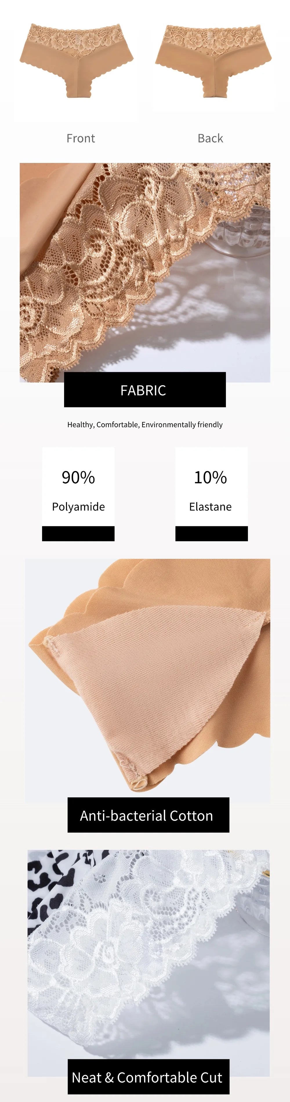 Women's 3 Pieces Panties Sexy Leopard Lace Lingerie Woman Underwear Ladies Underpants Solid Color Woman Clothing Knickers