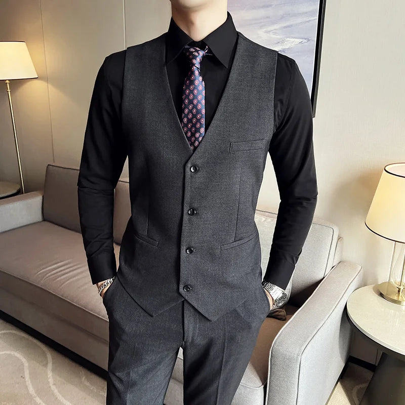 High quality fashion business (suit + vest + trousers) British style men's casual boutique handsome three-piece set
