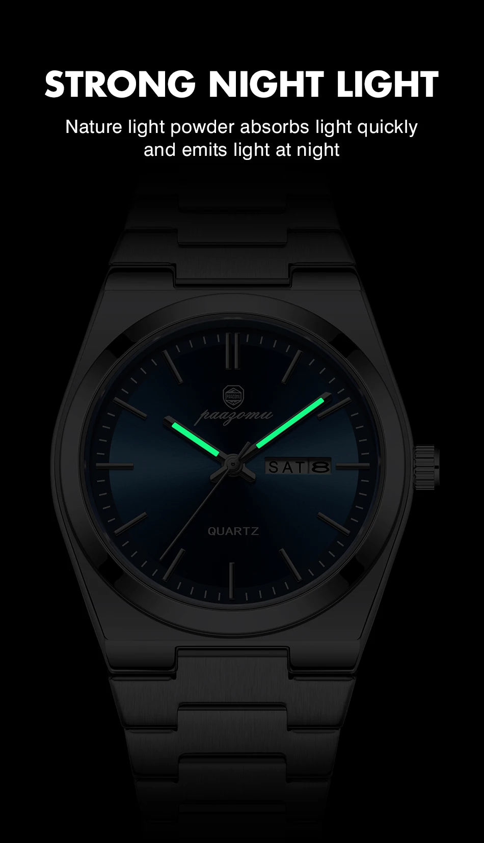 PAAZOMU Luxury Quartz Man Wristwatch Sport Men Watches Waterproof Luminous Date Week Stainless Steel Men's Watch Male Reloj+box