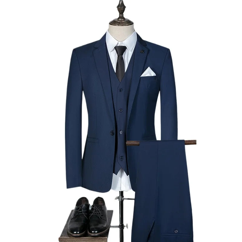 Suit (Blazer+Vest+Pants) Men Fashionable Business Formal Wear Trendy Professional Wedding Best Man Korean-style High Formal Suit