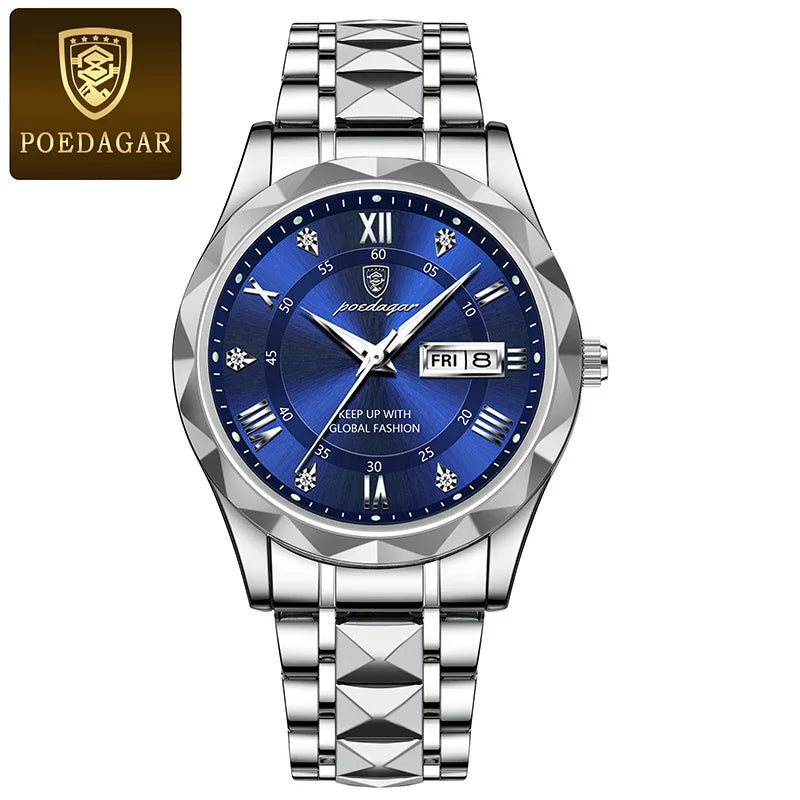 POEDAGAR Watch For Men Top Luxury Quartz Business Stainless Steel Waterproof Night Light Dating Male Watches Reloj Hombre