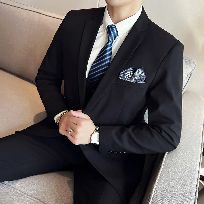 High quality fashion business (suit + vest + trousers) British style men's casual boutique handsome three-piece set