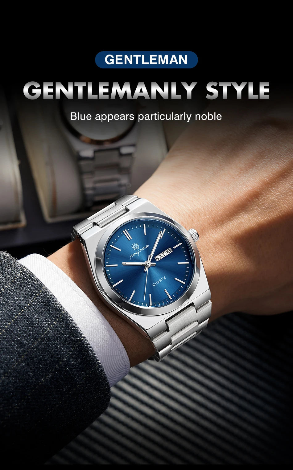 PAAZOMU Luxury Quartz Man Wristwatch Sport Men Watches Waterproof Luminous Date Week Stainless Steel Men's Watch Male Reloj+box