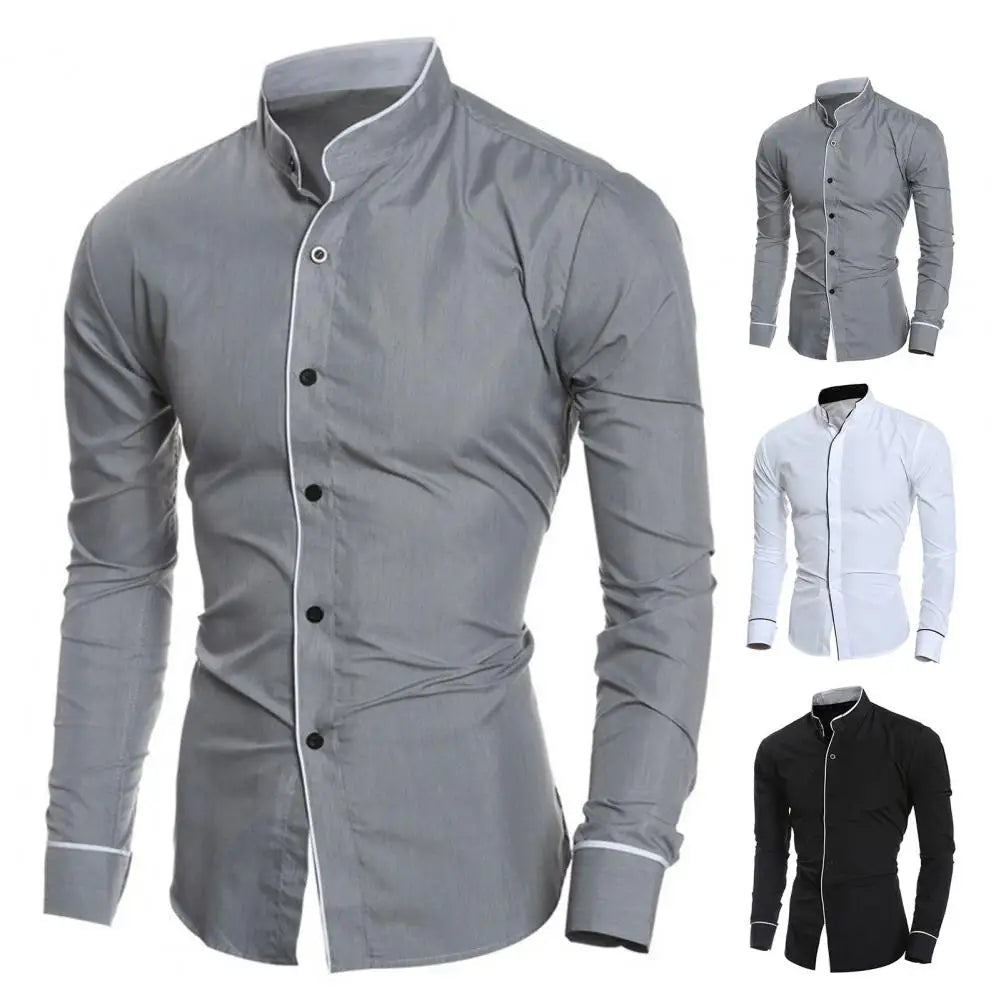 Male Shirt Fabulous Formal Wear Men Shirt Formal Contrast Color Line Autumn Shirt for Meetings