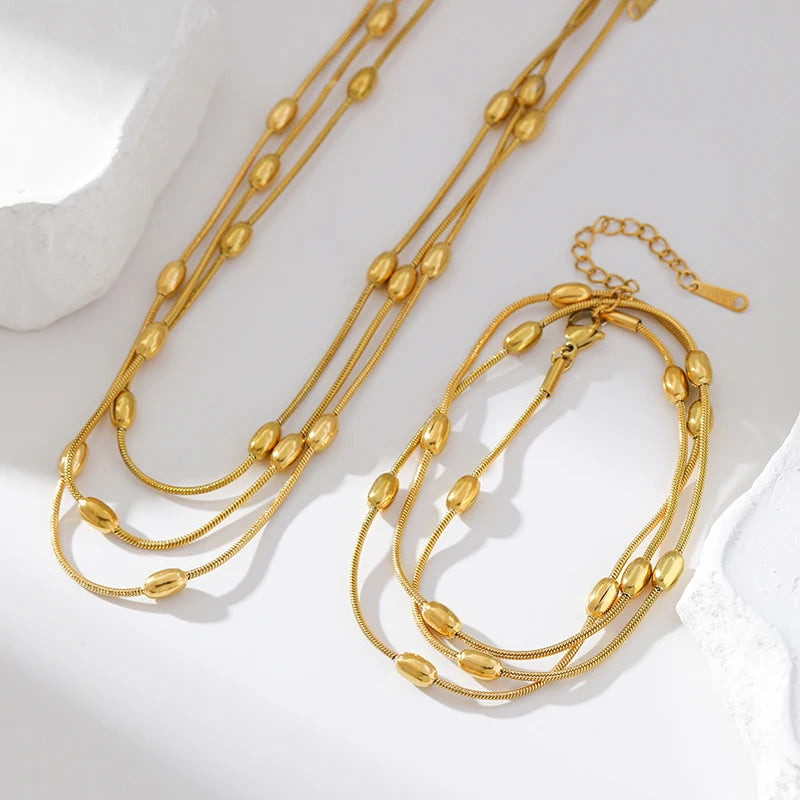 EILIECK 316L Stainless Steel Gold Silver Color Multi Layers Necklace For Women Fashion Waterproof Neck Chain Jewelry Gift Bijoux