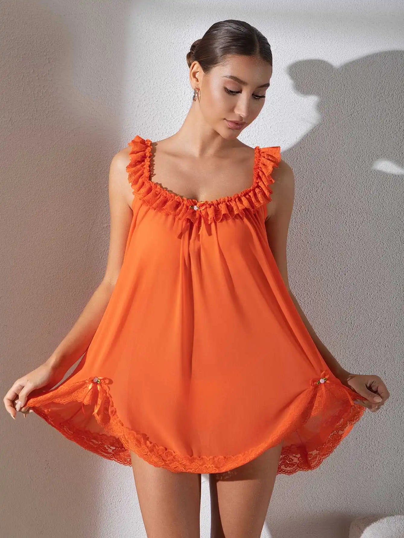 Women Nightdress Sexy Sleeveless Lace Trim Sleep Dress Sleepwear Loungewear With Briefs Ladies Erotic Dresses Sexy Woman