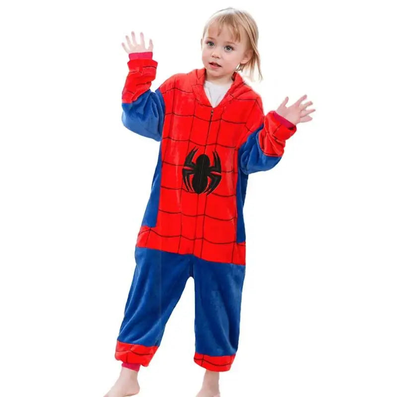 Spiderman Plush Pajamas Bodysuit Superhero Cosplay Costume Zipper Jumpsuits Warm Boys Girls Homewear Pyjamas Halloween Sleepwear