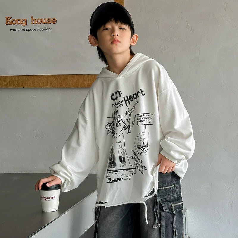 Hoodie Kids Boys 2024 Autumn Teenager Clothes Kids Casual Cotton Hooded Sweatshirt Tops Costume 5 6 7 8 9 10 11 12 13 14 Years