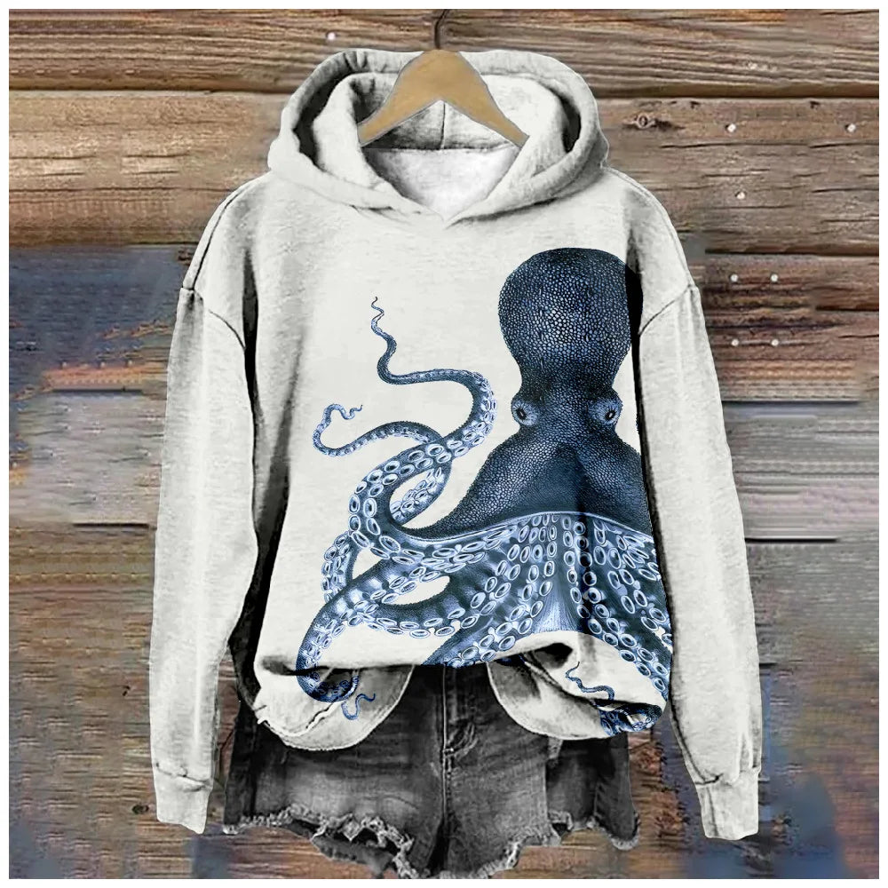 Hoodies Sweatshirts Seabed tentacles Printed Crewneck Casual Plum Blossom Outdoors Sports Harajuku Streetwear Women Clothing