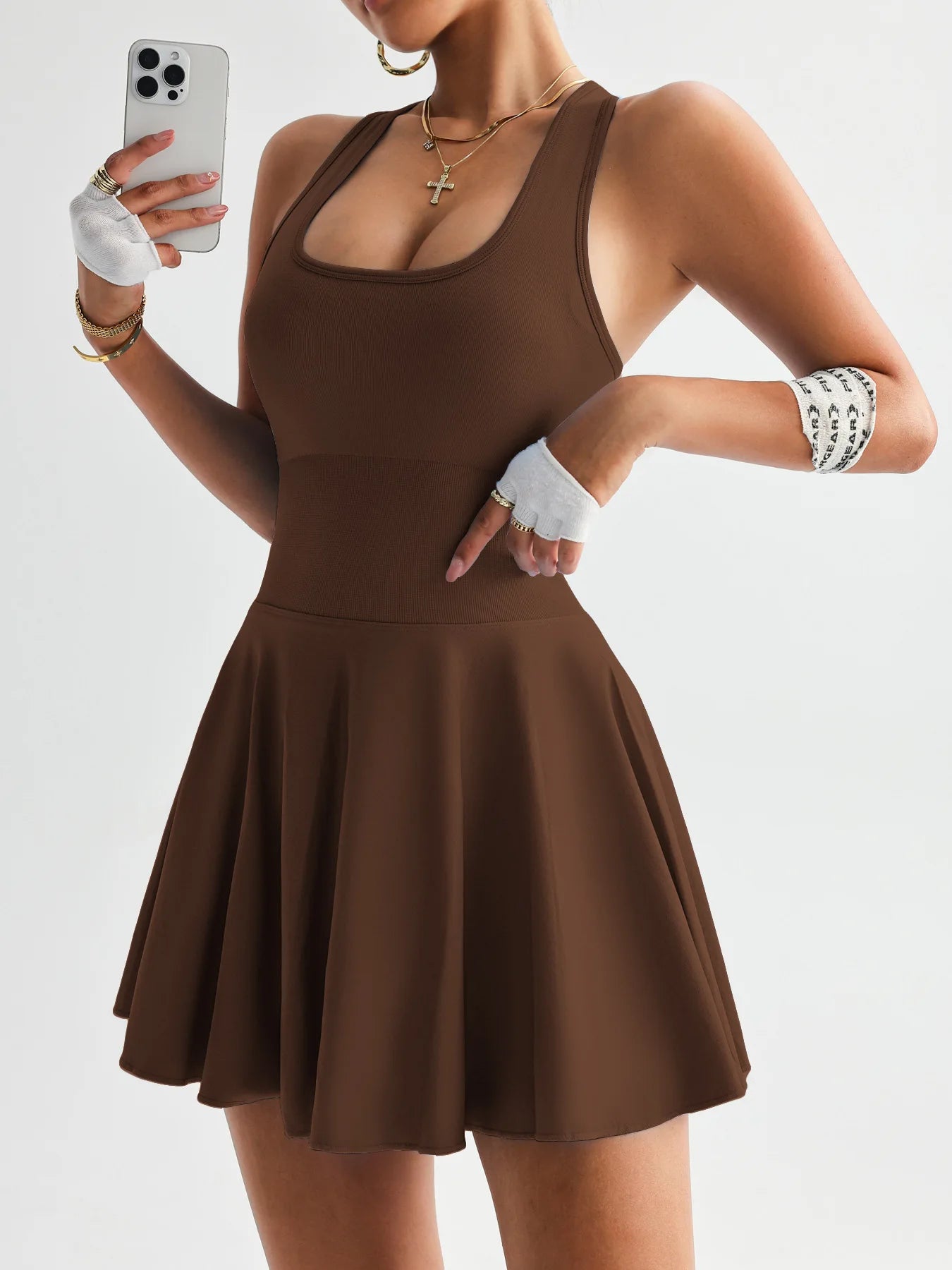 Womens Anti-Slip Sexy Back Tennis Skirt Built-in Shorts with Pockets Lined Yoga SportsWear Gym Workout Fashion Dress