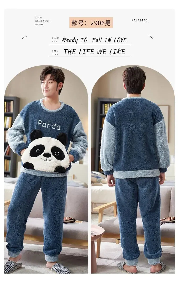 Couples Pajamas Women Men Winter Thicken Pyjamas Sleepwear Cartoon Dinosaur Korean Lovers Homewear Soft Warm Hoodies Pijama