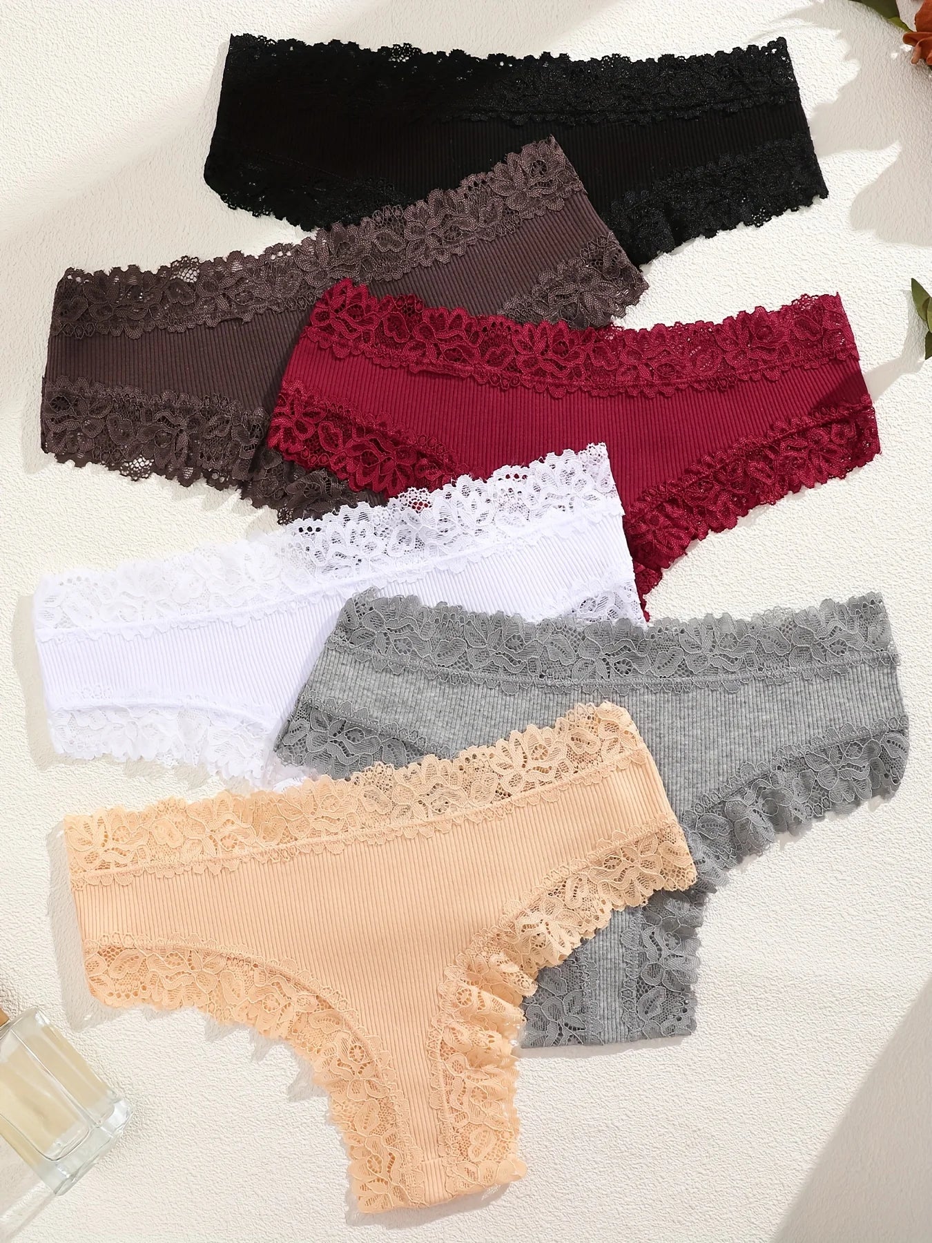 6PCS/Set Sexy Lace Cotton Panties Women Brazilian Panties Ladies Sexy Low Waist Elastic T-Back Bikini Solid Soft Lingerie S-XL