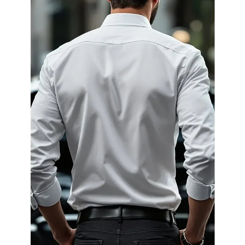 2025 Men's Shirt Brand New Solid Color Long Sleeve Smart Casual Four Season Elastic Male Business Shirts