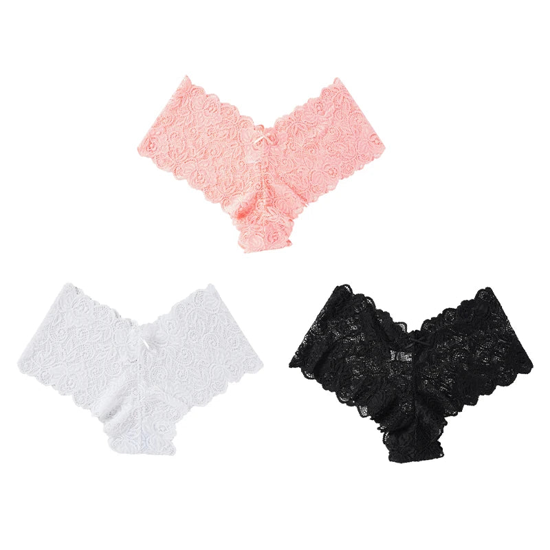 3pcs Sexy Lace Transparent Panties Women Briefs Low Waist Soft Lingerie Comfortable Female Underwear Girls Intimates Panties