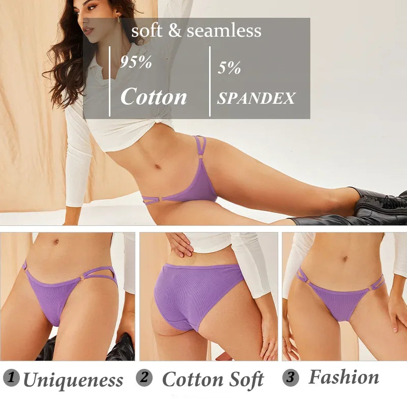 3PCS Women's Panties Sexy Breathable Underwear Comfortable Lingerie Cotton Striped Briefs Fashion Cozy Underpants Sale