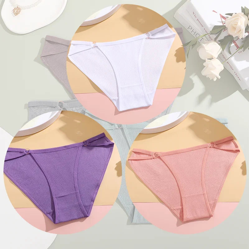 3PCS Women's Panties Sexy Breathable Underwear Comfortable Lingerie Cotton Striped Briefs Fashion Cozy Underpants Sale