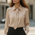 Women's Shirt Formal Bow Tie Design Shirt New Long Sleeve Solid Loose Office Shirt Tops Elegant Fashion Spring Autumn Blouse