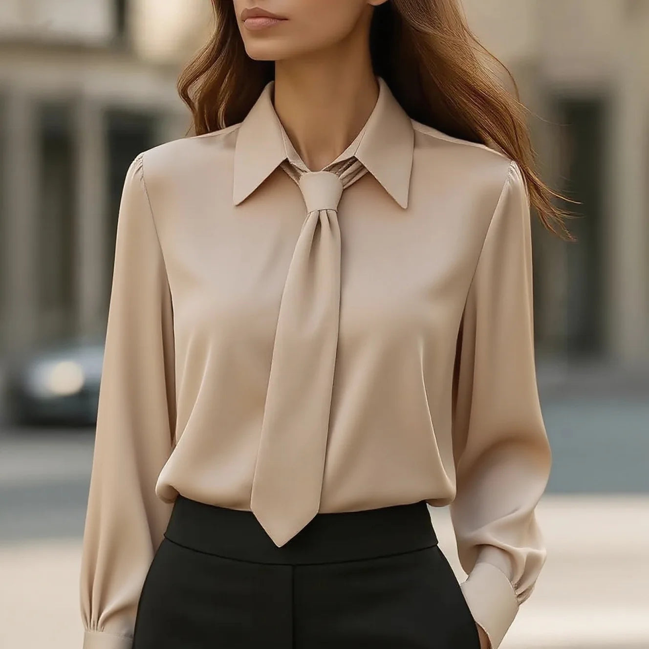 Women's Shirt Formal Bow Tie Design Shirt New Long Sleeve Solid Loose Office Shirt Tops Elegant Fashion Spring Autumn Blouse