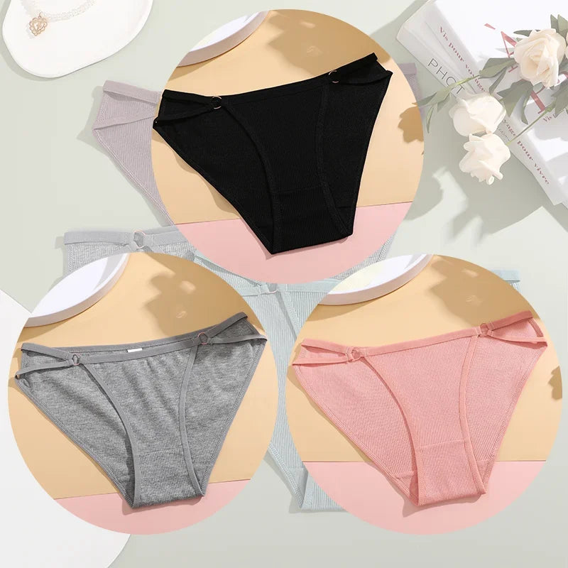 3PCS Women's Panties Sexy Breathable Underwear Comfortable Lingerie Cotton Striped Briefs Fashion Cozy Underpants Sale
